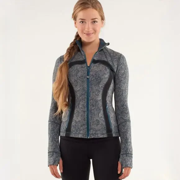 EUC Lululemon Define Jacket Brushed Rose Herringbone Alberta Lake Zip Black Teal